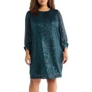 NWT Julia Jordan Teal Blue Sequined Sheath Dress in Size 2X